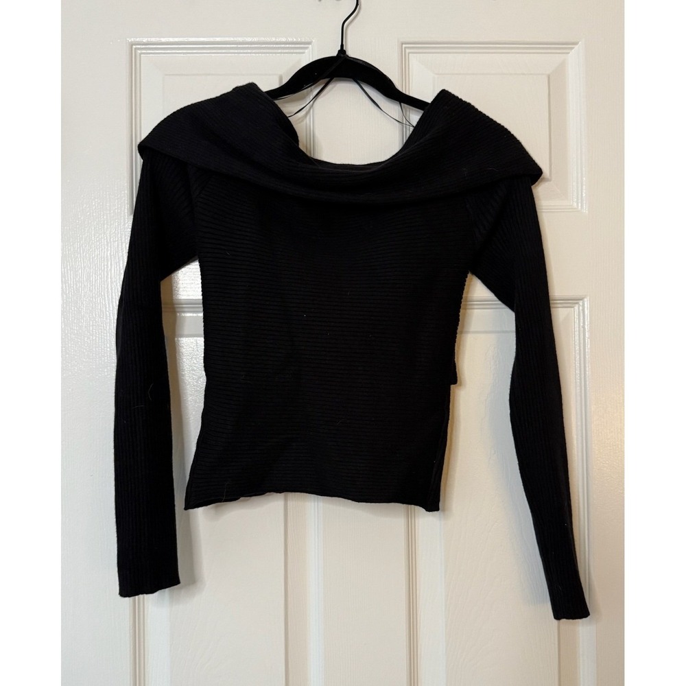 ASTR the Label Off Shoulder Ribbed Knit Long‎ Sleeve Black Top M, NWT